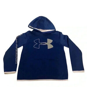 Under Armour Boys Long Sleeves Hooded Logo Sweatshirt Blue White SZ YSM # 1561